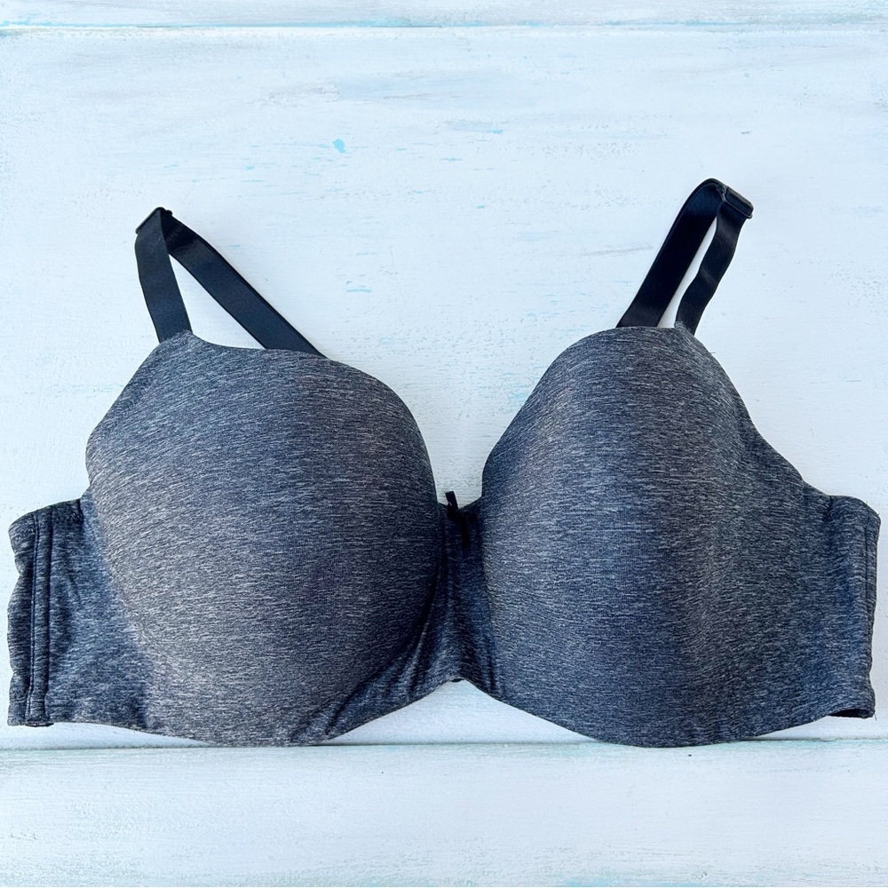 Cacique Charcoal Gray Lace Balconette Underwire Lightly Lined T-Shirt Bra 42D